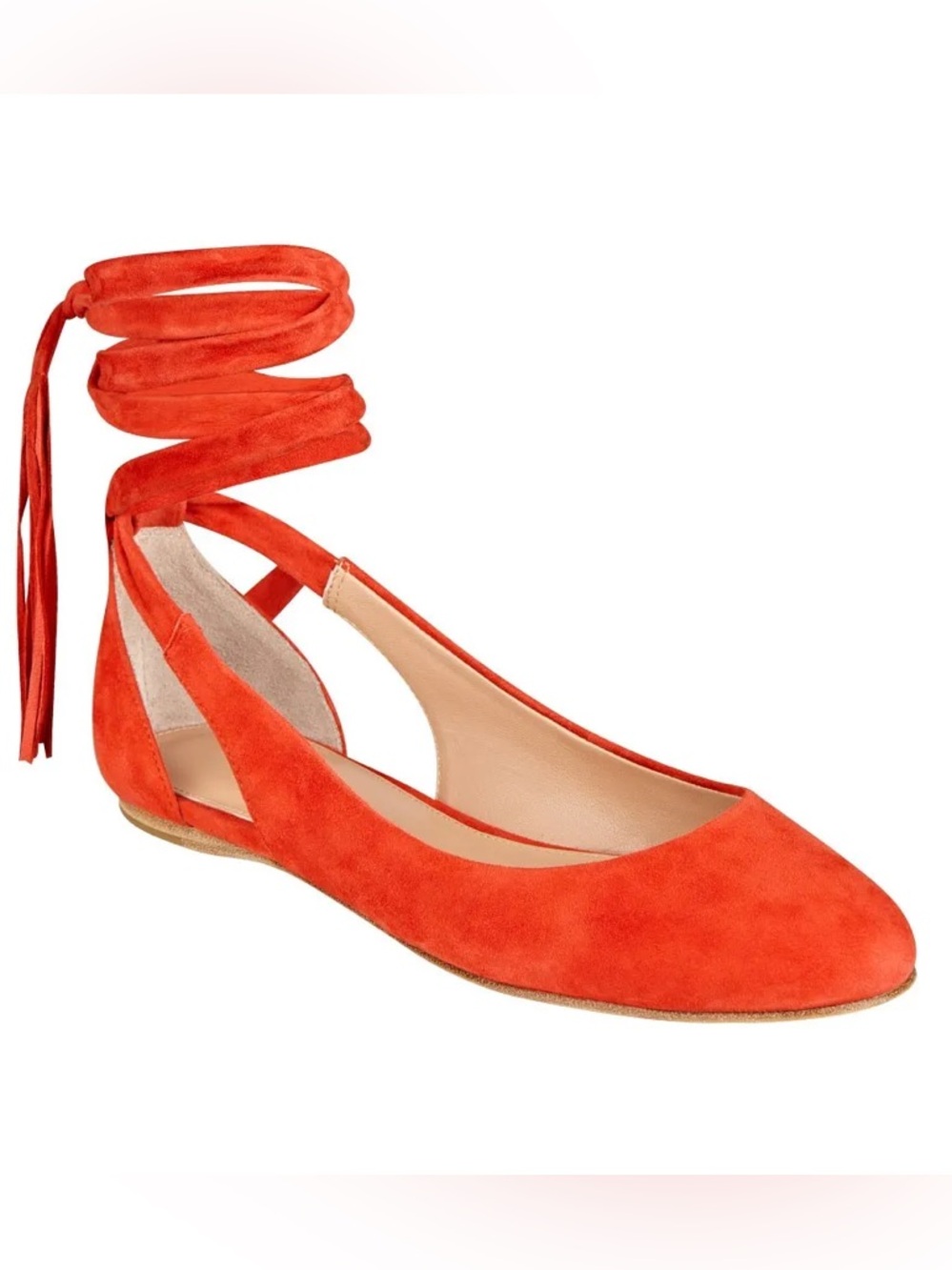 NEW Sezane Nina Ballerina Suede Wrap-Ankle Ballet Flat